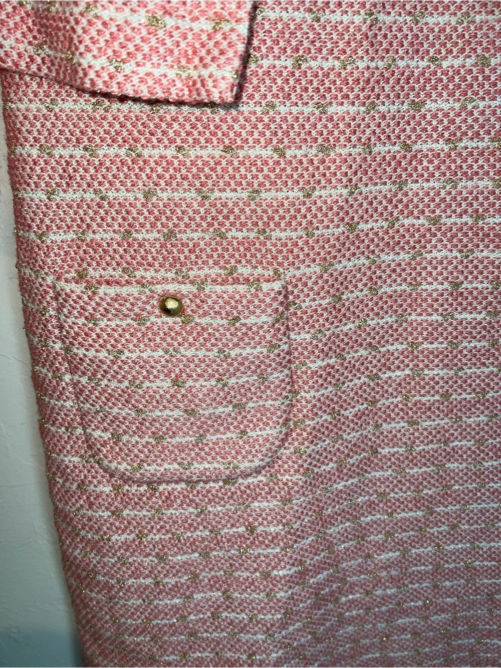 Agnes B. Pink Tweed Two-Piece Skirt Set with Gold Buttons